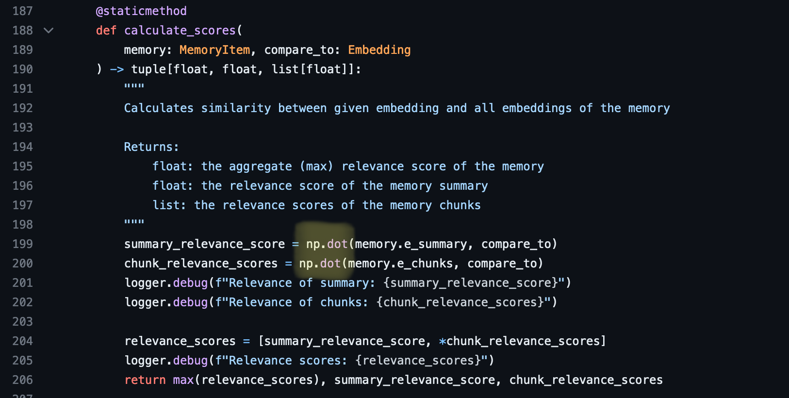 AutoGPT's use of Numpy's dot product