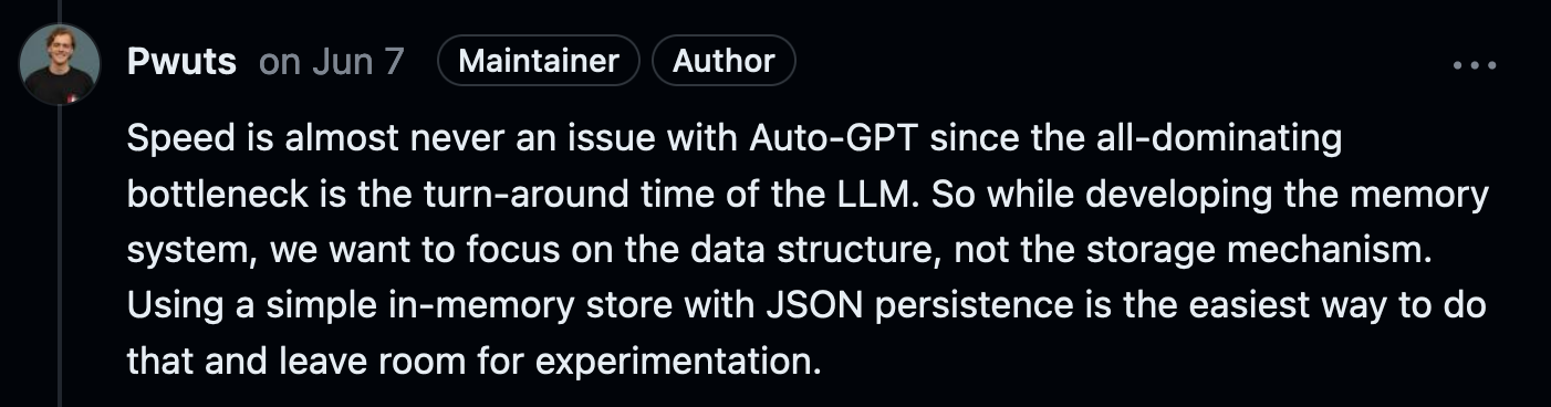 LLM is AutoGPT's bottleneck, not vector search